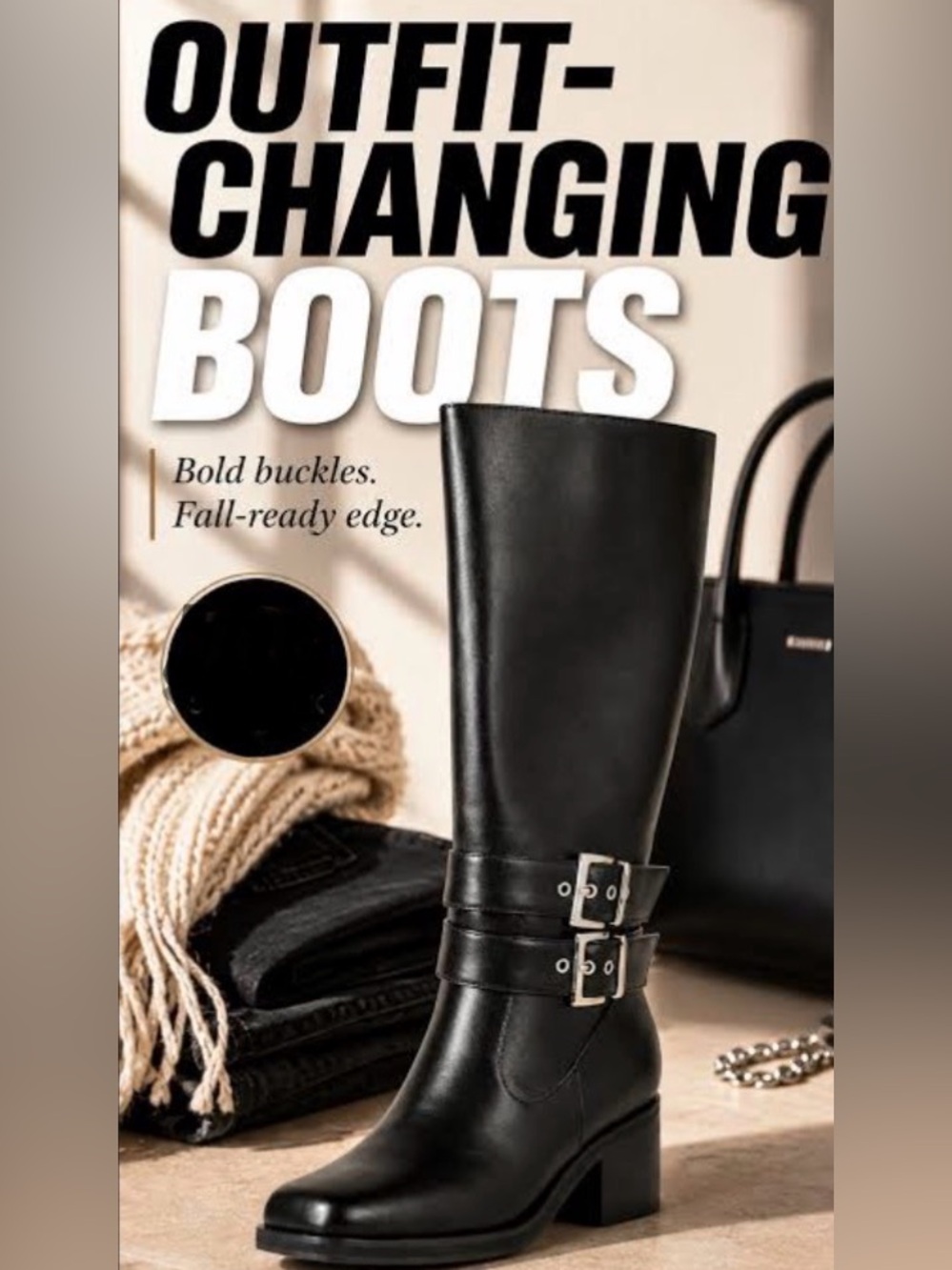 The Drop- Black Knee-High Women's Boots with Double Buckles